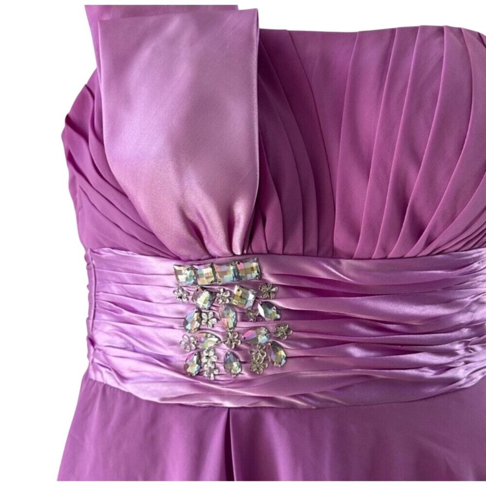 One Shoulder Pink Cocktail Dress With Pleated Bodice & Embellished Waist - Picture 7 of 16